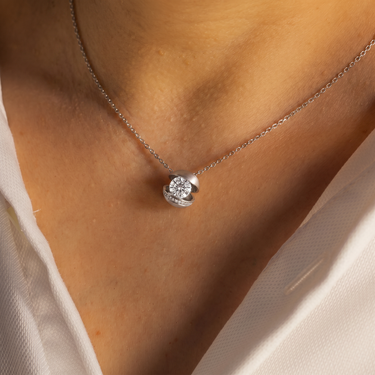 Brushed Orbit Diamond Pendant Necklace