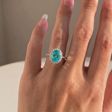 Oval Lab Grown Paraiba Diamond Halo Engagement Ring
