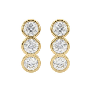 3Stone Bezel Diamond Huggie Earrings 1CTW - Beyon Diamond
