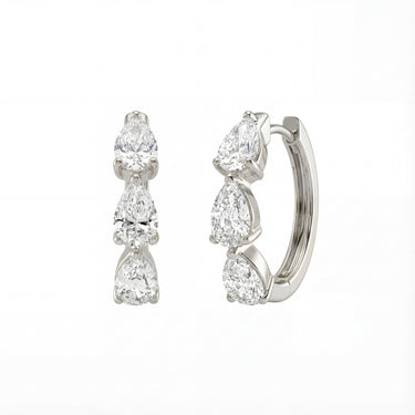 3Stone Pear Cut Hoop Earrings 1CTW - Beyon Diamond