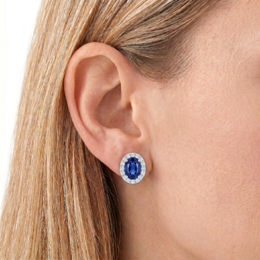 Lab Grown Sapphire Halo Diamond Stud Earrings 2CTW
