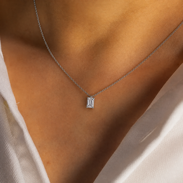 Emerald Cut Diamond Pendant Necklace With Chopin Chain