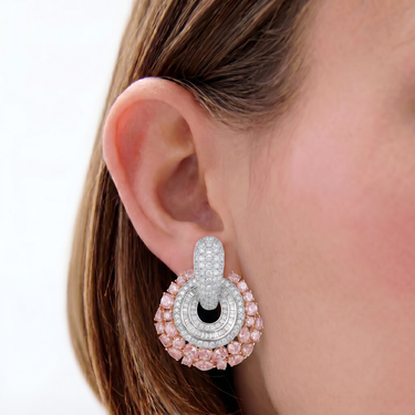 12CTW Pink Diamond Chandelier Earrings with Diamond Halo