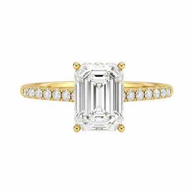 Vintage Pavé Hidden Halo Emerald Cut Diamond Ring