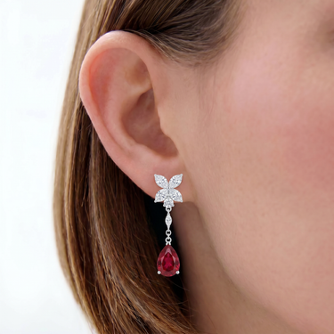 2CTW Lab Grown Ruby & Diamond Butterfly Drop Earrings