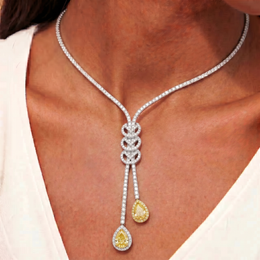 Pear Cut Fancy Yellow Diamond Drop Lariat Necklace