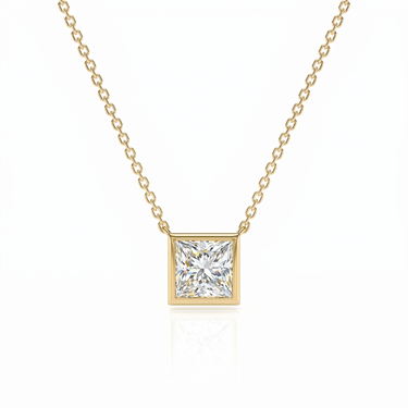 Bezel Princess Diamond Solitaire Necklace