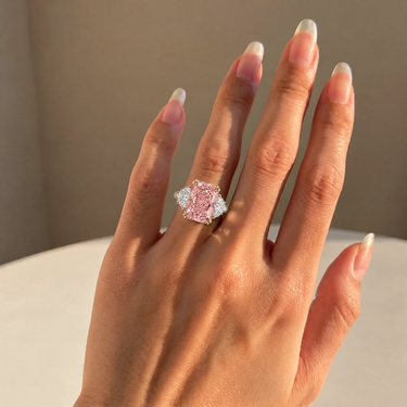 13ct Radiant Cut Pink Diamond Three Stone Engagement Ring