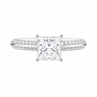 Double Row Pavé Engagement Ring Princess Cut