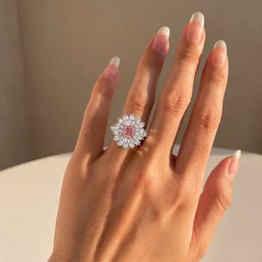 5.3 CTW Cushion Cut Pink Diamond Floral Halo Engagement Ring