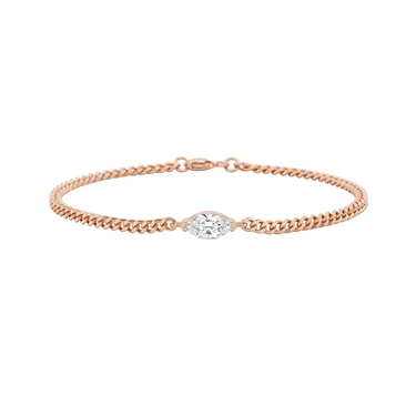 Solitaire East West Marquise Cut Diamond Bracelet in Cuban Chain