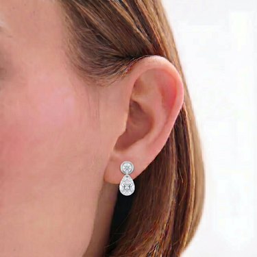 Pear and Round Cut Diamond Drilled Floating Drop Earrings