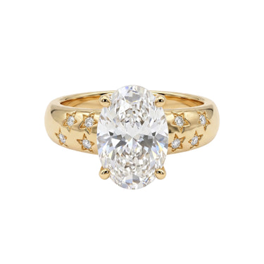 Oval Cut Diamond Ring With Scattered Diamond Band