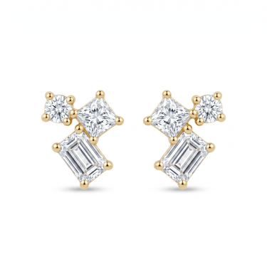 Round, Princess & Emerald-Cut Mixed-Cut Diamond Stud Earrings