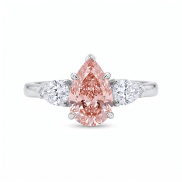 1CT Pear Cut Three Stone Pink Diamond Engagement Ring