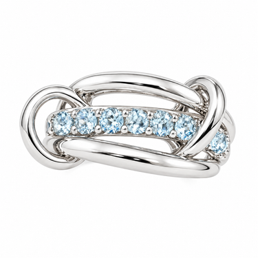 Triple Layer Aquamarine And Diamond Interlocking Ring Diamond Wedding Ring