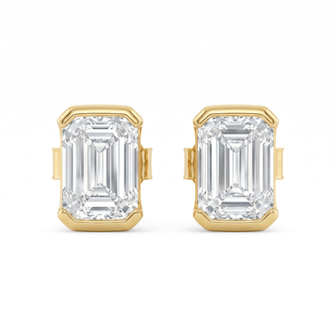 Solitaire Emerald Diamond Earring in Half Bezel Setting