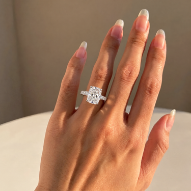 Elongated Cushion Cut Prong Setting Large Pave Diamond Engagement Ring