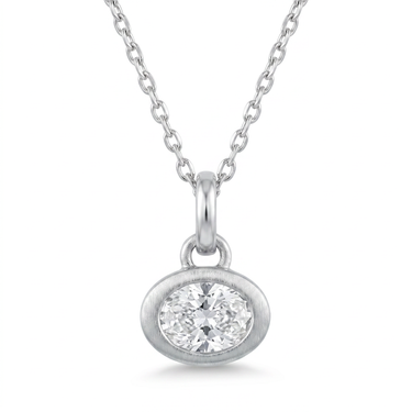 Bezel Setting East West Brushed Oval Cut Diamond Necklace
