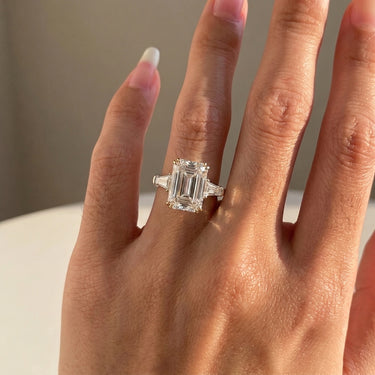 Emerald Cut 8 Prong Three Stone Diamond Engagement Ring