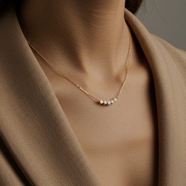 Five Diamond Bezel Bar Necklace 0.3 CTW - Le Bezel 