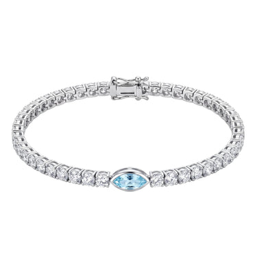 Marquise Cut Aquamarine And Diamond Tennis Bracelet
