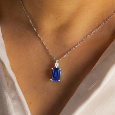 Emerald Cut Lab Grown Sapphire and Diamond Necklace