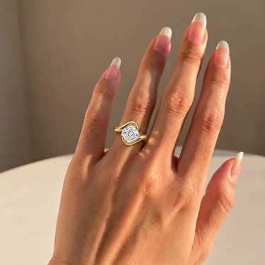 Asscher Cut Double Row Diamond Engagement Ring
