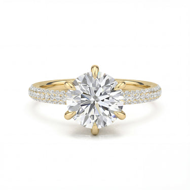 6 Prong 3 Row Pavé Round Cut Engagement Ring - Beyon Diamond