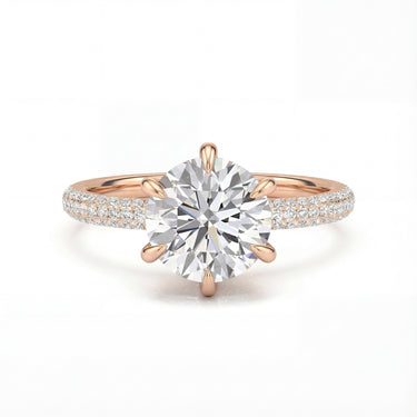 6 Prong 3 Row Pavé Round Cut Engagement Ring - Beyon Diamond