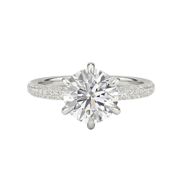 6 Prong 3 Row Pavé Round Cut Engagement Ring - Beyon Diamond