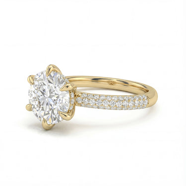 6 Prong 3 Row Pavé Round Cut Engagement Ring - Beyon Diamond