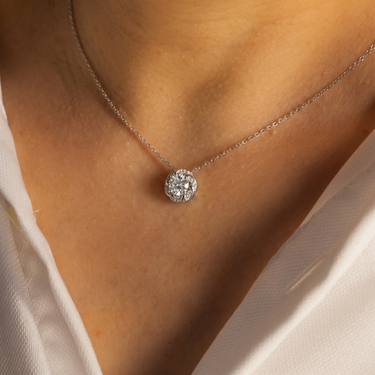 Round Diamond Swirl Halo Pendant Necklace