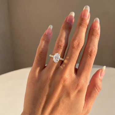 Oval Cut Prong Setting Large Pave Diamond Engagement Ring
