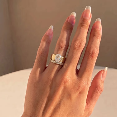 Oval Cut Diamond Ring With Wide Hammered Band