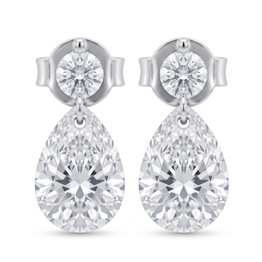 Pear and Round Cut Diamond Drilled Floating Drop Earrings