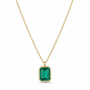 Bezel Setting Lab Grown Emerald Necklace