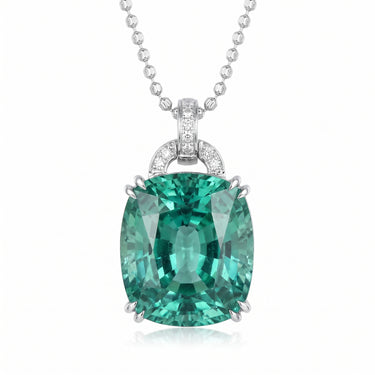 23ct Lab Grown Paraiba Cushion Cut Pendant Necklace