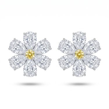 2.6CTW Yellow Diamond Floral Stud Earrings