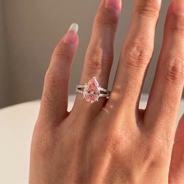 Double Pave Pink Pear Cut Diamond Ring