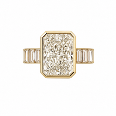 Radiant Cut Diamond Bezel Engagement Ring With Baguette Side Stones