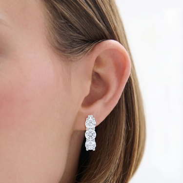 Three-Stone Round Diamond Huggie Hoop Earrings