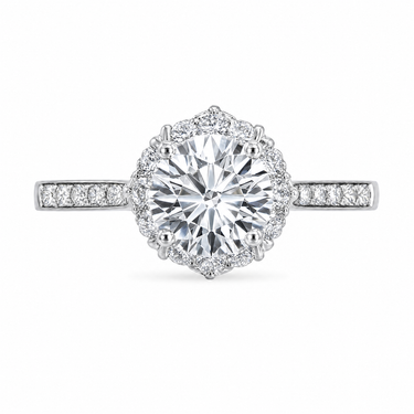 Round Cut Floral Halo Diamond Engagement Ring