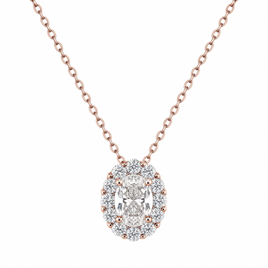 Vintage Oval Diamond Cluster Pendant Necklace