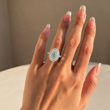 3.58ct Green Oval Cut 3 Layer Diamond Engagement Ring