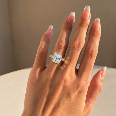 Emerald Cut Vintage Halo Diamond Engagement Ring