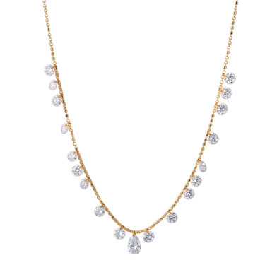 Pear and Round Shape Diamond Station Floating Necklace
