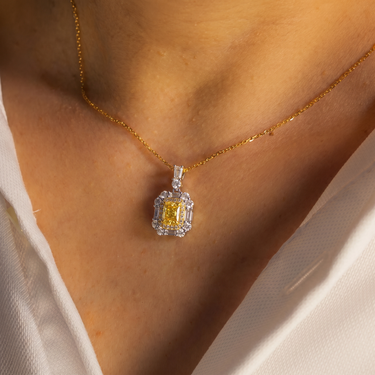 Fancy Yellow Cushion Diamond Halo Pendant Necklace