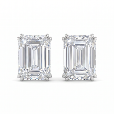 Solitaire Emerald Diamond Earring in Eight Prong Setting