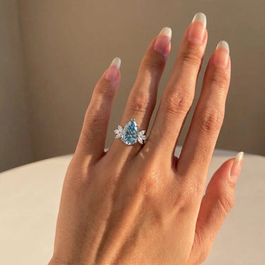 Pear Cut Blue Diamond Marquise Cluster Diamond Engagement Ring